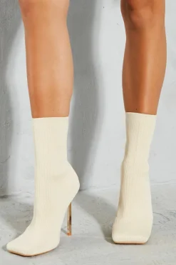 Heeled Boots|Ankle Boots*MissPap Knitted Gold Heel Ankle Boots beige