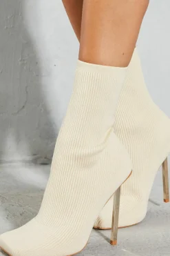 Heeled Boots|Ankle Boots*MissPap Knitted Gold Heel Ankle Boots beige