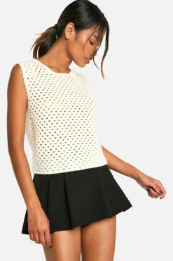 Jumpers*boohoo Knitted Hole Detail Tank cream