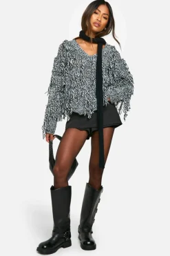 Jumpers*boohoo Knitted Marl Fringe Detail Jumper black