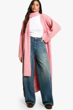 Knitted Co-Ords|Cardigans*boohoo Knitted Maxi Cardigan And Oversized Scarf Set pink