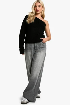 Jumpers*boohoo Knitted One Shoulder Jumper black