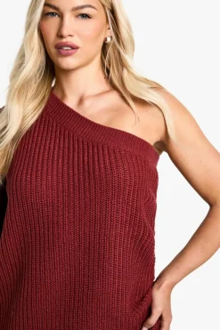 Jumper Dresses|Jumper Dresses*boohoo Knitted One Shoulder Mini Dress berry