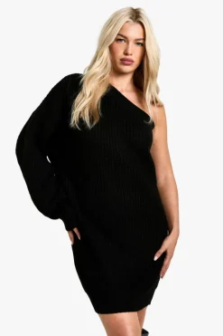 Jumper Dresses|Jumper Dresses*boohoo Knitted One Shoulder Mini Dress black