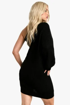 Jumper Dresses|Jumper Dresses*boohoo Knitted One Shoulder Mini Dress black