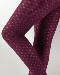 Tights & Socks|Tights & Socks*Pretty Polly Knitted Opaques Small Diamond Flower Tights - Burgundy