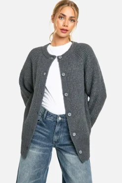 Cardigans|Knitwear*boohoo Knitted Oversized Boxy Button Front Cardigan charcoal