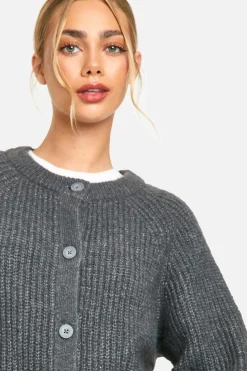 Cardigans|Knitwear*boohoo Knitted Oversized Boxy Button Front Cardigan charcoal
