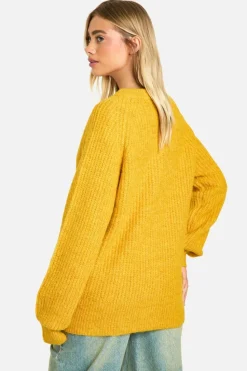 Cardigans*boohoo Knitted Oversized Boxy Button Front Cardigan mustard