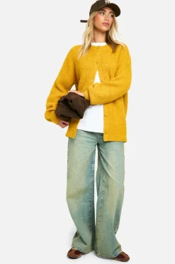 Cardigans*boohoo Knitted Oversized Boxy Button Front Cardigan mustard