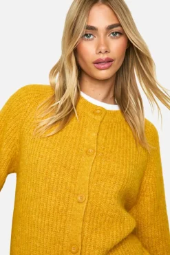 Cardigans*boohoo Knitted Oversized Boxy Button Front Cardigan mustard