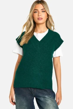 Jumpers*boohoo Knitted Oversized Boxy Fit Tank bottle green