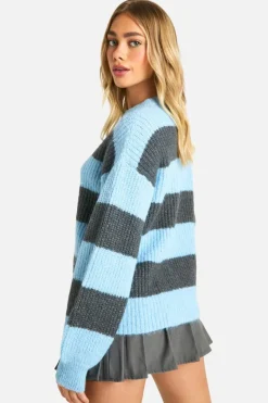 Oversized Jumpers|Jumpers*boohoo Knitted Oversized Crew Neck Stripe Jumper blue