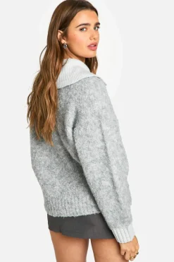Oversized Jumpers|Jumpers*boohoo Knitted Oversized Rib Collar Button Up Jumper grey marl