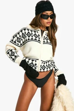 Cardigans|Jumpers & Cardigans*boohoo Knitted Oversized Zip Through Fairisle Cardigan cream