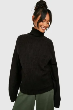 Oversized Jumpers|Jumpers*boohoo Knitted Roll Neck Jumper With Raglan Sleeve black