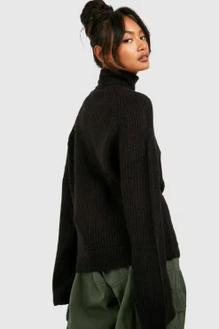 Oversized Jumpers|Jumpers*boohoo Knitted Roll Neck Jumper With Raglan Sleeve black