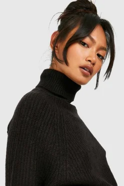 Oversized Jumpers|Jumpers*boohoo Knitted Roll Neck Jumper With Raglan Sleeve black