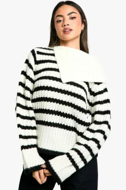 Jumpers|Up To 80% Off Winter Warmers*boohoo Knitted Collar Detail Jumper stripe