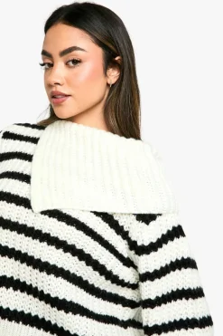 Jumpers|Up To 80% Off Winter Warmers*boohoo Knitted Collar Detail Jumper stripe
