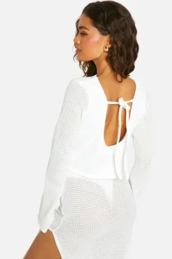 Knitted Tops*boohoo Knitted Tie Back Top white