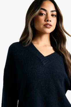 Oversized Jumpers|Jumpers*boohoo Knitted V Neck Oversized Slouchy Jumper navy