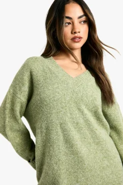 Oversized Jumpers|Jumpers*boohoo Knitted V Neck Oversized Slouchy Jumper olive
