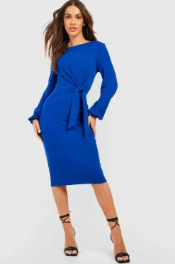 Midi Dresses*boohoo Knot Detail Midi Dress cobalt