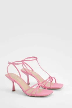 Sandals|Heels*boohoo Knot Detail T Bar Mid Height Sandals pink
