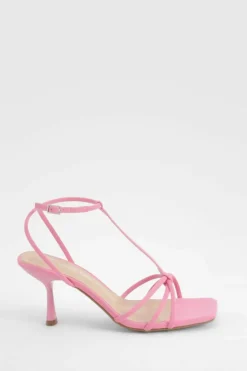 Sandals|Heels*boohoo Knot Detail T Bar Mid Height Sandals pink