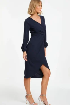 Wrap Dresses|Midi Dresses*Quiz Knot Front Wrap Midi Dress Blue