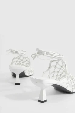 Heels*boohoo Knotted Caged Low Wrap Up Heels white