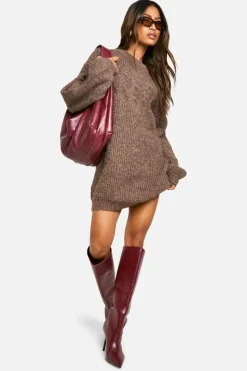 Jumper Dresses|Jumper Dresses*boohoo Kntted Crew Neck Mini Dress mocha