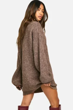 Jumper Dresses|Jumper Dresses*boohoo Kntted Crew Neck Mini Dress mocha
