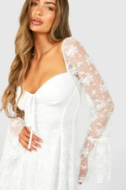 Skater Dresses|Mini Dresses*boohoo Lace Baby Doll Flare Sleeve Mini Dress white