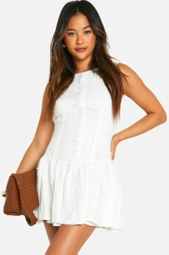Skater Dresses*boohoo Lace Button Down Mini Dress ivory