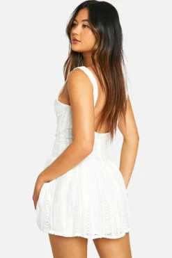 Skater Dresses*boohoo Lace Button Down Mini Dress ivory