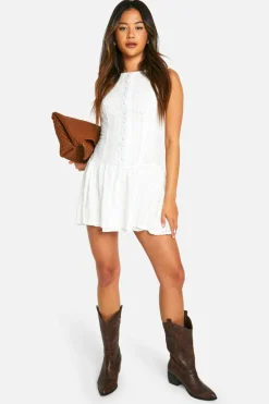 Skater Dresses*boohoo Lace Button Down Mini Dress ivory