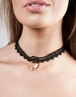 Necklaces*SVNX Lace Choker With Reindeer Charm Black