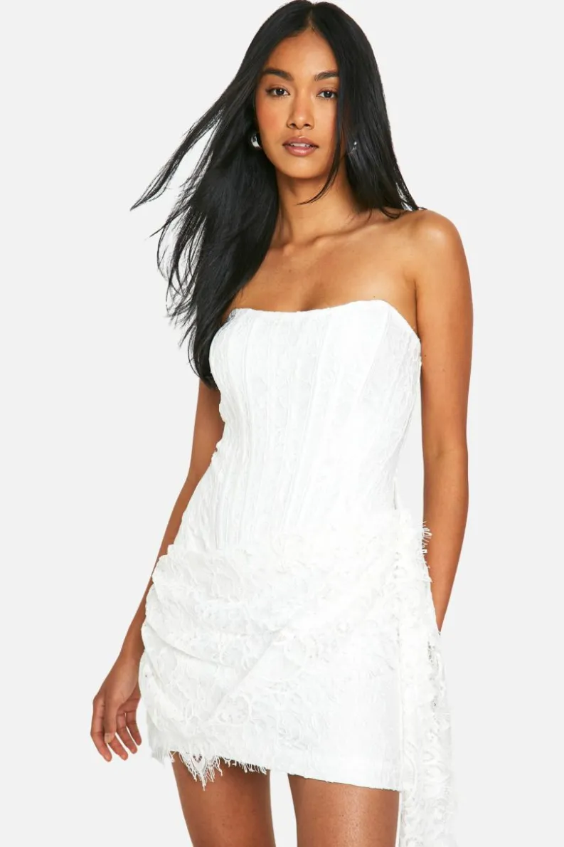 Bodycon Dresses*boohoo Lace Corset Drape Mini Dress white