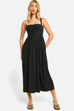 Smock Dresses*boohoo Lace Corset Midaxi Smock Dress black