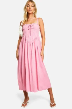 Smock Dresses*boohoo Lace Corset Midaxi Smock Dress pink