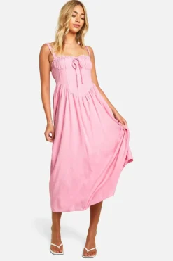 Smock Dresses*boohoo Lace Corset Midaxi Smock Dress pink