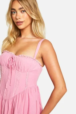 Smock Dresses*boohoo Lace Corset Midaxi Smock Dress pink
