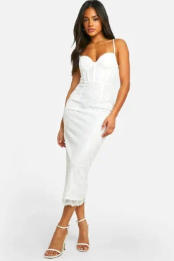 Midi Dresses*boohoo Lace Corset Midi Dress white