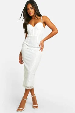 Midi Dresses*boohoo Lace Corset Midi Dress white