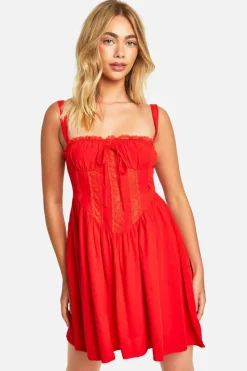 Smock Dresses*boohoo Lace Corset Smock Dress red