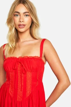 Smock Dresses*boohoo Lace Corset Smock Dress red