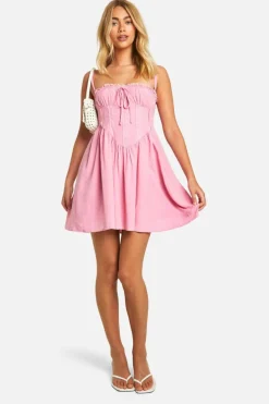 Smock Dresses*boohoo Lace Corset Smock Dress pink