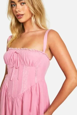 Smock Dresses*boohoo Lace Corset Smock Dress pink